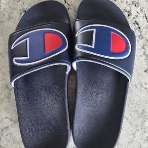 Champion Blue and Red Logo Slide Sandals